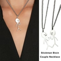 Pebbuoy 2 Pcs Couple Matching Necklaces Matchstick Men Love Heart Gesture Stainless Alloy Solid Color Hollow Out Chain Electroplated Best Friends Gift Unisex Pendant Necklace