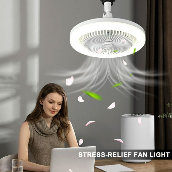 Pebbuoy 2-in-1 Ceiling Fan with LED Light Remote Control 3 Speed Settings Low Noise Ultra-bright Flicker Free Lamp Ceiling Fan