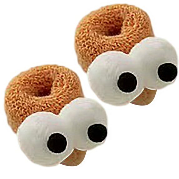 Pebbuoy 2Pcs Women Cute Hair Ropes Cartoon Big Eyes Decor High Elasticity Candy Color Ponytail Holder Hair Band Hair Rings