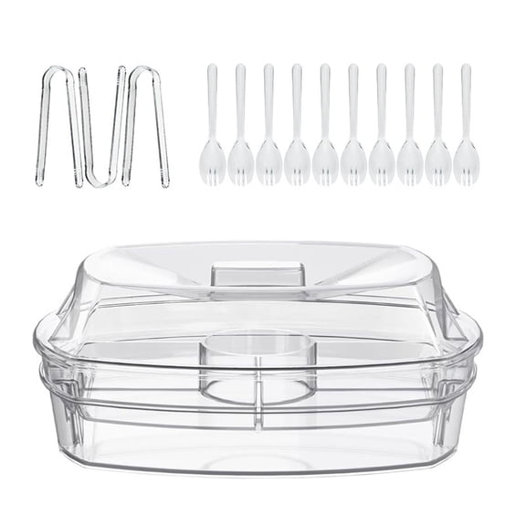 Pebbuoy 3-Layer Serving Tray with Lid Ice Chilled Party Platters Clear Banquet Tray Set Appetizer Serving Tray for Food Fruits Weddings Indoor Outdoor