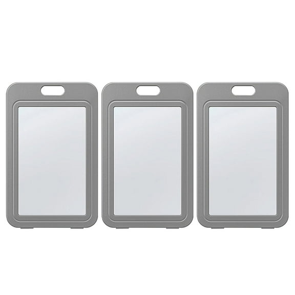Pebbuoy 3Pcs ID Badge Holder with Double-Sided Windows Horizontal Hard Transparent Plastic Case Office ID Card Protector