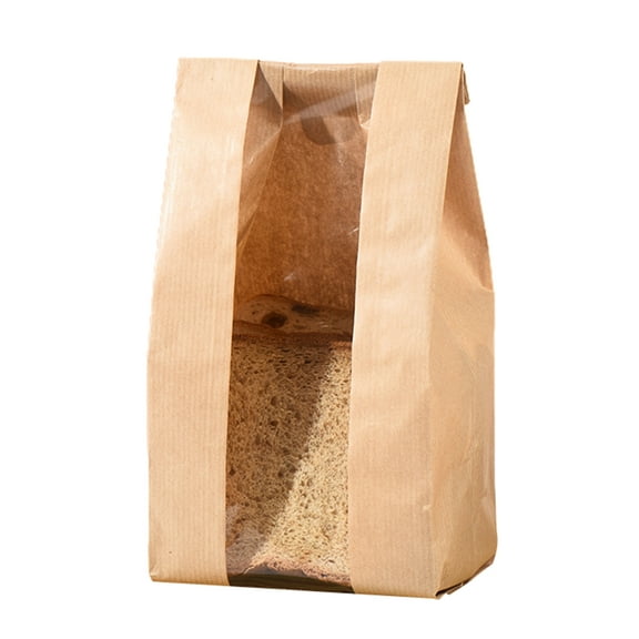 Pebbuoy 50 Packs Paper Bread Bags with Clear Window Homemade Bread Sourdough Toast Bags Waterproof Tear-Proof Kraft Paper Bags for Bakery Pastry