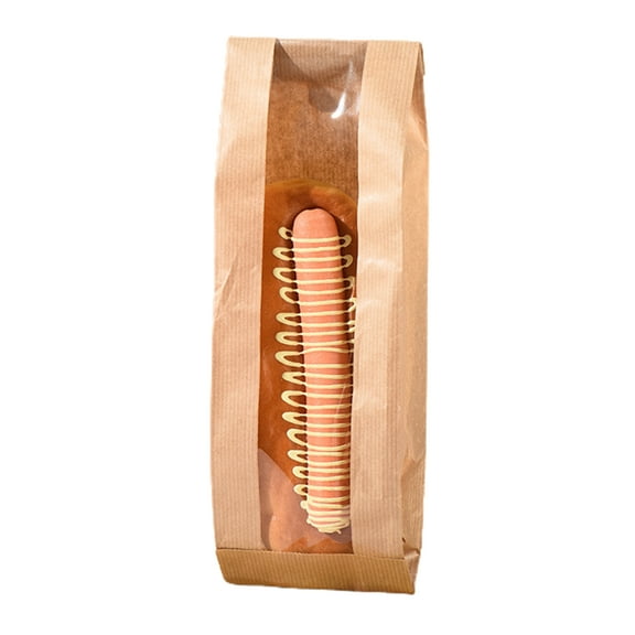 Pebbuoy 50 Packs Paper Bread Bags with Clear Window Homemade Bread Sourdough Toast Bags Waterproof Tear-Proof Kraft Paper Bags for Bakery Pastry