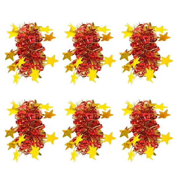 Pebbuoy 6Pcs Curve Trim Wrist Flower with Star Decor Children Stage Performance Elastic Band Bracelet Elastic Cheerleading Metallic Pom Poms Ponytail Holder