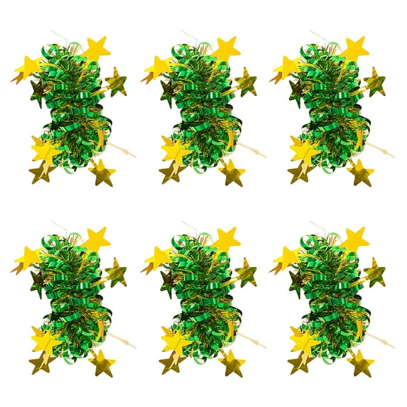 Pebbuoy 6Pcs Curve Trim Wrist Flower with Star Decor Children Stage Performance Elastic Band Bracelet Elastic Cheerleading Metallic Pom Poms Ponytail Holder