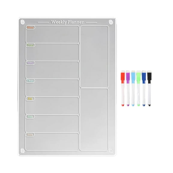 Pebbuoy Acrylic Weekly Planning Board Meal Planner Scratch-proof Easy to Erase Kitchen Fridge Magnetic Menu Board Clear Weekly Calendar Whiteboard