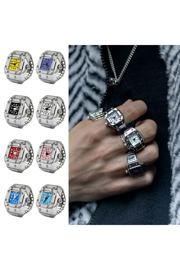 Alloy Ring Watch Elastic Stainless Steel Band Square Dial Men Women Couple Watch Finger Ring Birthday Gift Fashion Accessories