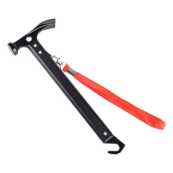 Pebbuoy Aluminum Alloy Camping Hammer with Hook High Carbon Steel Ground Hammer Outdoor Survival Detachable Lanyard Lightweight Tent Stake Hammer