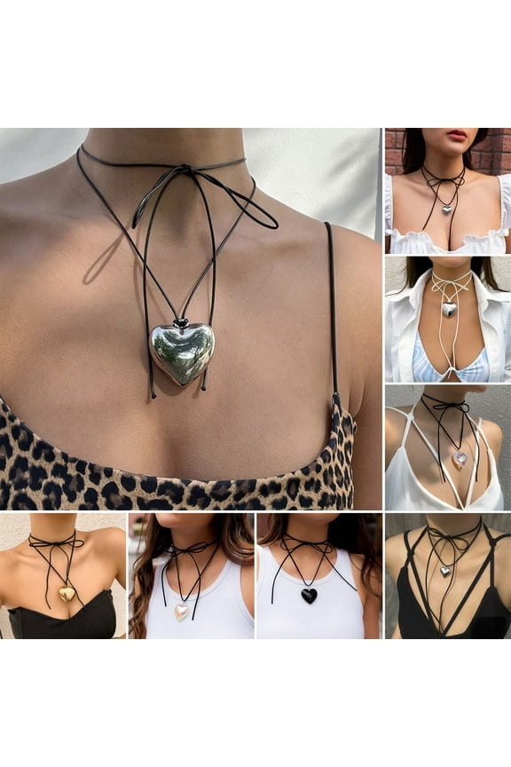 Big Love Pendant Necklace Adjustable Faux Leather Wax Rope Women Choker Necklace Jewelry Gift Accessories