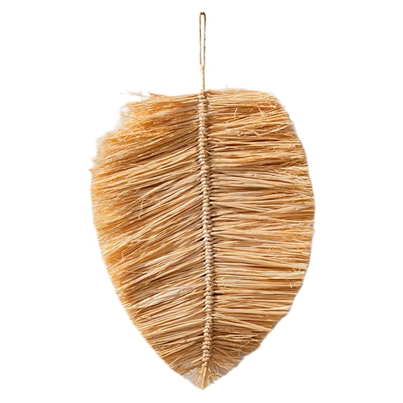 Pebbuoy Bohemian Raffia Grass Wall Decoration Home Office Living Room Background Wall Art Rustic Handwoven Straw Round Leaf Pendant Ornament Christmas Gift