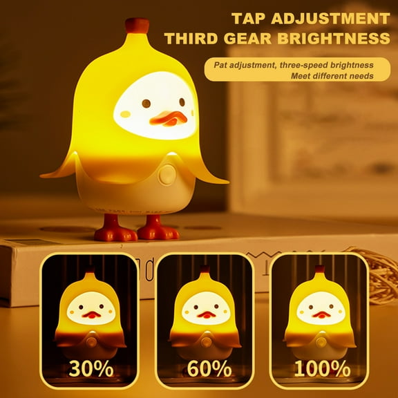 Pebbuoy Cartoon Duck Night Lamp Dimmable Soft Lighting Flicker Free Rechargeable Touch Control LED Table Light Silicone Stress-Relieving Toy