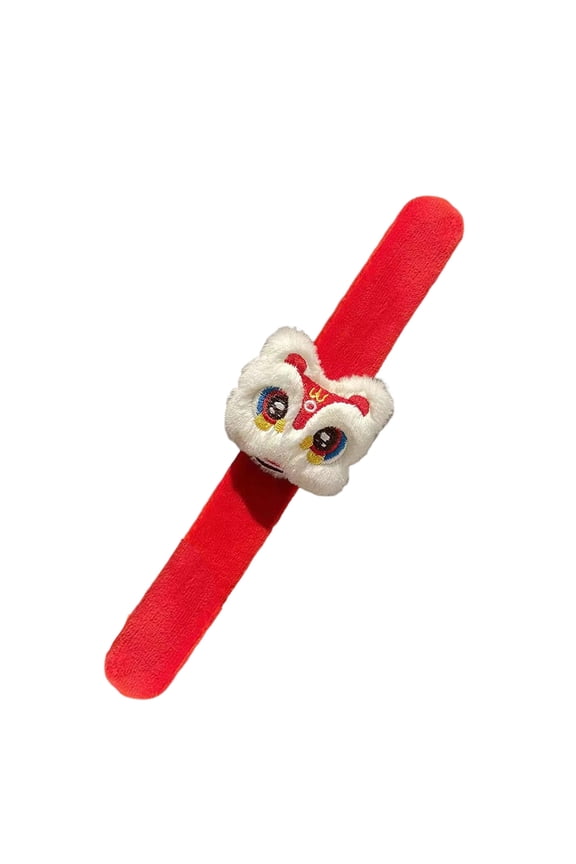 Chinese New Year Slap Bracelet Red Cartoon Dragon Lion Fu Fuzzy Year of The Dragon Snap Band Decoration Kids Adults Spring Festival Gift