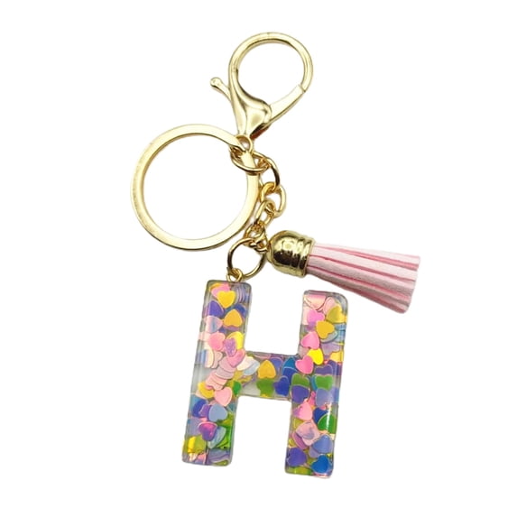 Pebbuoy Colorful Acrylic Initial Keychain with Pink Tassels Decor Letter Cup Pendant Keyring Water Bottle Decoration Birthday Gift