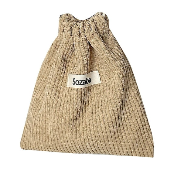 Pebbuoy Cosmetic Bag Portable Corduroy Makeup Storage Bag Drawstring Design Jewelry Storage Pouch for Home Travel