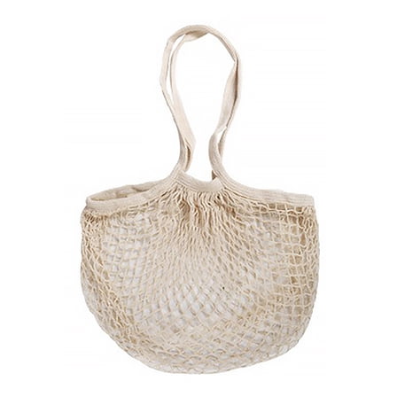 Pebbuoy Cotton Mesh Bag Reusable Grocery Tote with Long Handles Washable Eco-Friendly Shopping Handbag Lightweight Foldable Net Tote for Fruits And Vegetables