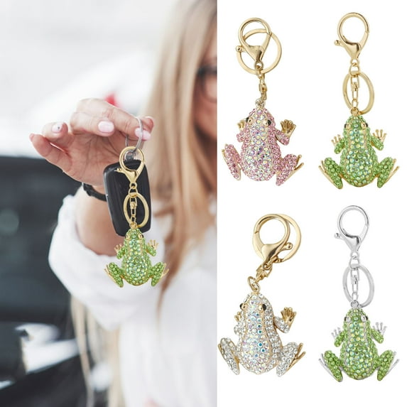 Pebbuoy Creative Frog Pendant Keychain Sparkling Rhinestones Inlaid Car Keyring Backpack Bag Charm Keychain Accessories