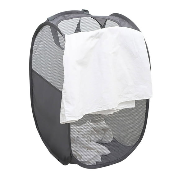 Pebbuoy Dirty Clothes Storage Basket Foldable Large Capacity Hollow Out Mesh See-through Breathable Wide Opening Great Load Bearing Straps Toys Dolls Storage Basket Laundry Basket