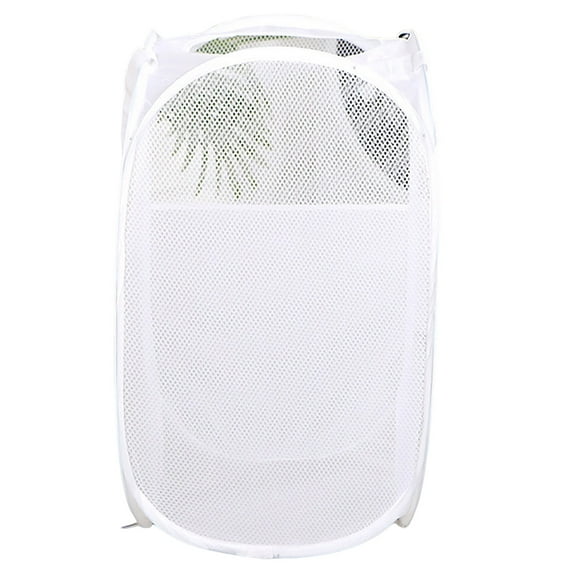 Pebbuoy Dirty Clothes Storage Basket Foldable Large Capacity Hollow Out Mesh See-through Breathable Wide Opening Great Load Bearing Straps Toys Dolls Storage Basket Laundry Basket