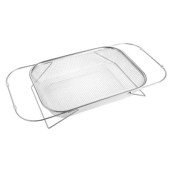 Pebbuoy Drain Basket with Retractable Handles Hollow Out Anti-rust Stainless Steel Plates Utensils Cutlery Vegetables Pan Kitchen Sink Dish Drainer