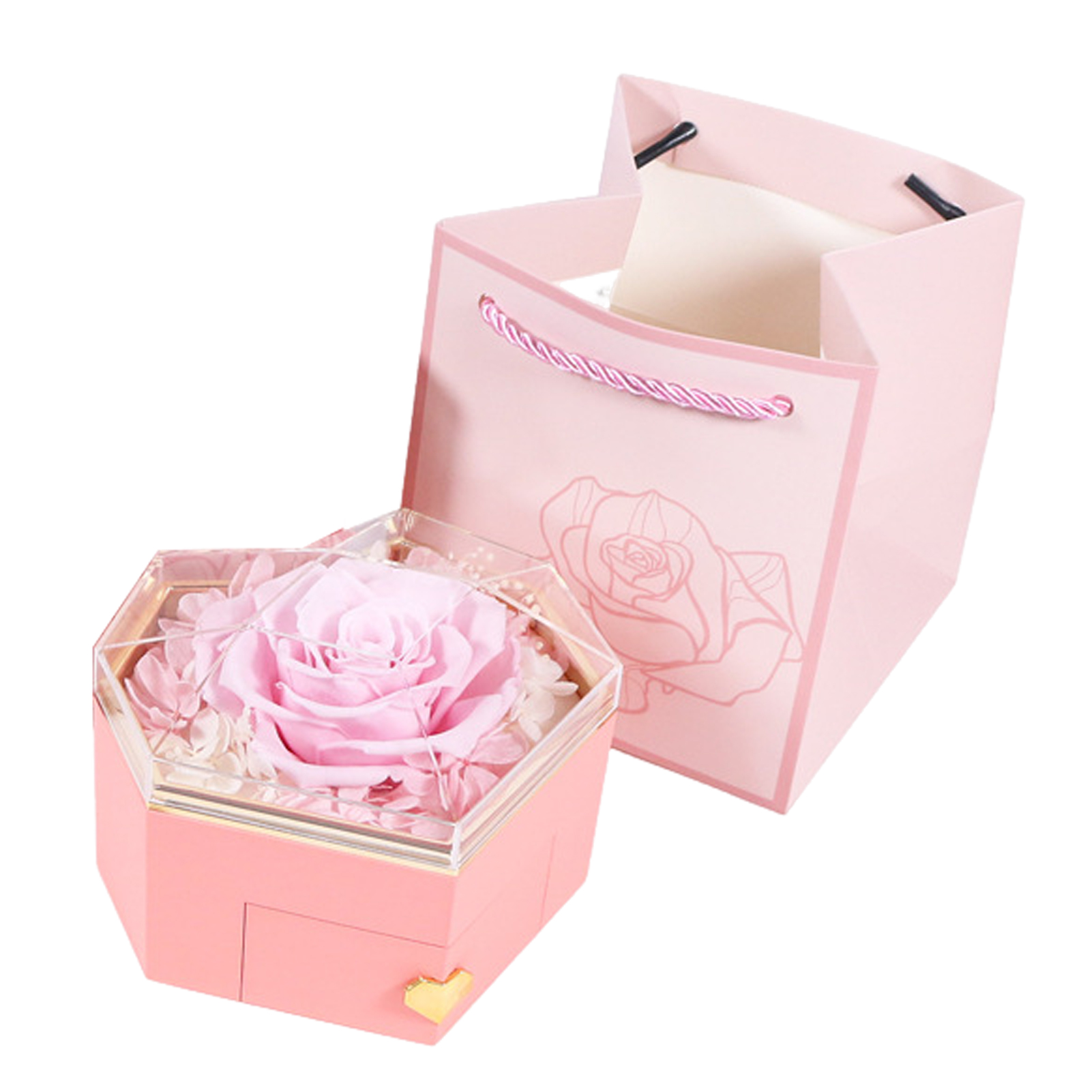 Pebbuoy Eternal Rose Necklace Box Gift Acrylic Jewelry Drawer Box Preserved Roses Christmas Jewelry Case Mother Day Jewelry Box