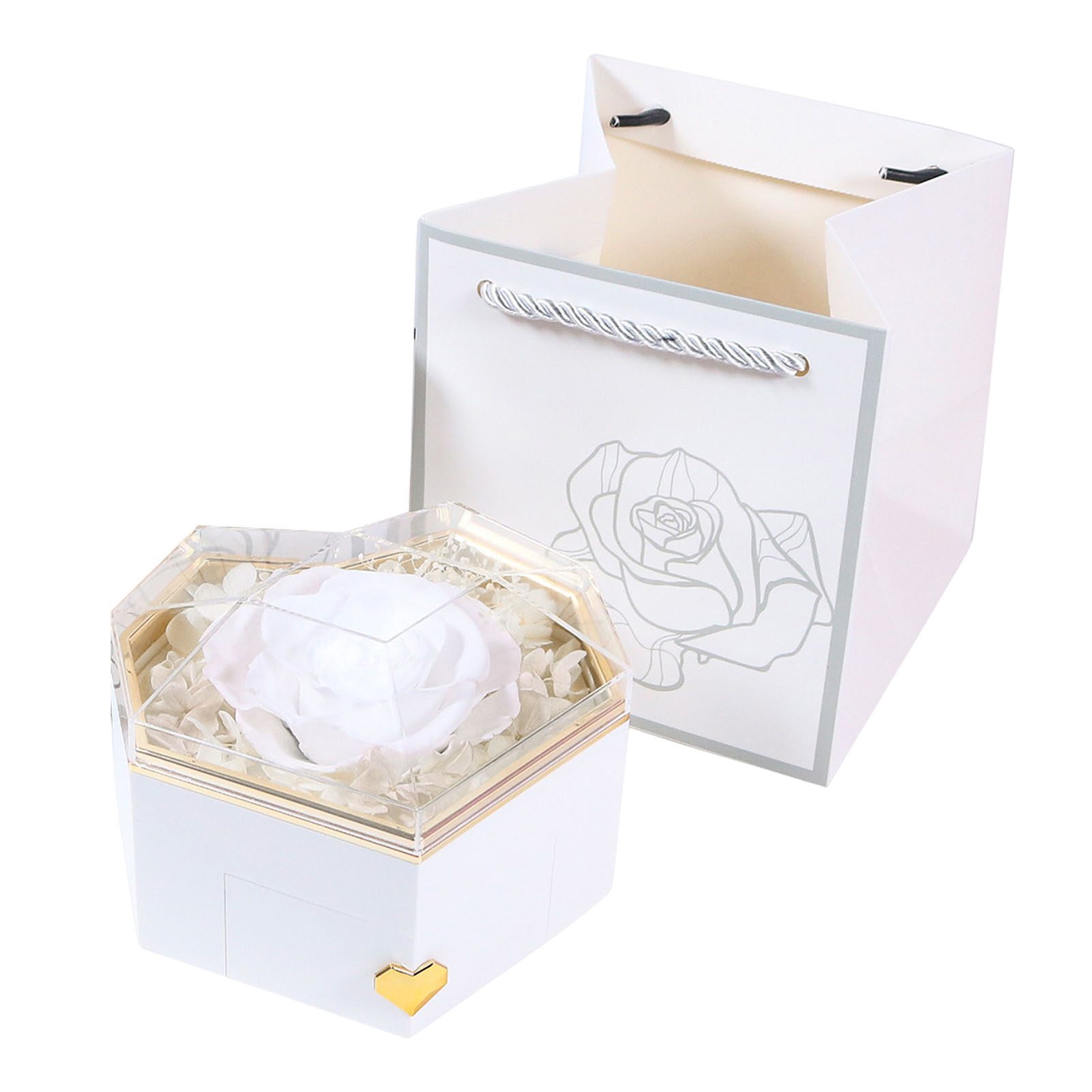 Pebbuoy Eternal Rose Necklace Box Gift Acrylic Jewelry Drawer Box Preserved Roses Christmas Jewelry Case Mother Day Jewelry Box