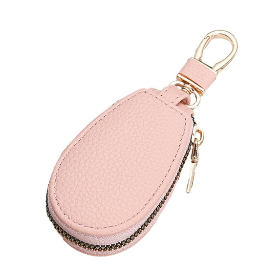 Pebbuoy Faux Leather Car Key Case with Hanging Buckle Keyring Chain Portable Remote Key Fob Holder Zipper Bag Protector Pouch Wallet