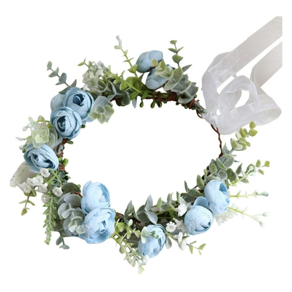 Pebbuoy Faux Wreath Headpiece Women Girl Garland Headdress Elastic Design Lace-up Crown Headpiece Hair Accessories