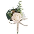 thumbnail image 1 of Pebbuoy Flower Shaped Bridegroom Brooch Faux Silk Flower Suit Coat Pocket Decorative Corsage Imitation Rose Flower Gown Brooch Pin, 1 of 7