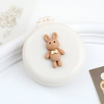 Pebbuoy Foldable Hair Brush with Mirror Soft Bristles Scalp Massage Cartoon Bowknot Bunny Portable Hair Detangling Styling Comb Hairdressing Tools