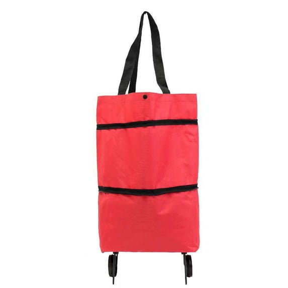 Pebbuoy Foldable Roller Shopping Bag with Rotary Wheels Large Capacity Great Load Bearing Straps Waterproof Fabric Smooth Zipper Retractable Trailer Grocery Bag
