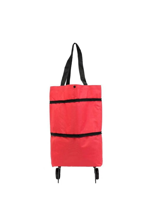 Foldable Roller Shopping Bag with Rotary Wheels Large Capacity Great Load Bearing Straps Waterproof Fabric Smooth Zipper Retractable Trailer Grocery Bag