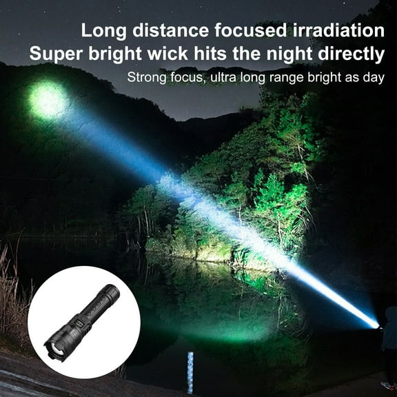 Pebbuoy LED Flashlight Super Bright Digital Display IPX65 Waterproof Rechargeable Zoomable Outdoor Emergency Use Tactical Torch Light