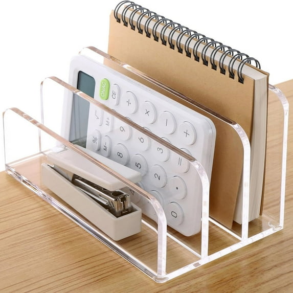 Pebbuoy Mail Organizer Letter Holder 3 Compartments High Strength Clear Vertical File Sorter Desk Organizer Office Supplies