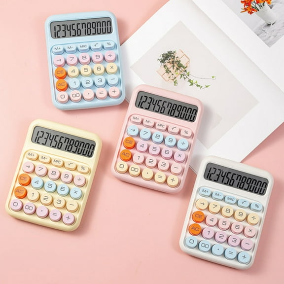 Pebbuoy Mechanical Pushbutton Calculator 12 Digit Large LCD Display Big Buttons Easy to Press Compact Size Portable Colorful Calculator