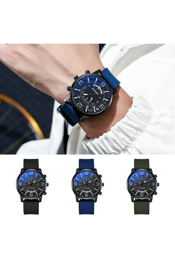 Men Casual Watch Round Dial Silicone Strap Teens Male Sports Quartz Digital Wrist Watch Fashion Jewelry Birthday Christmas Gift