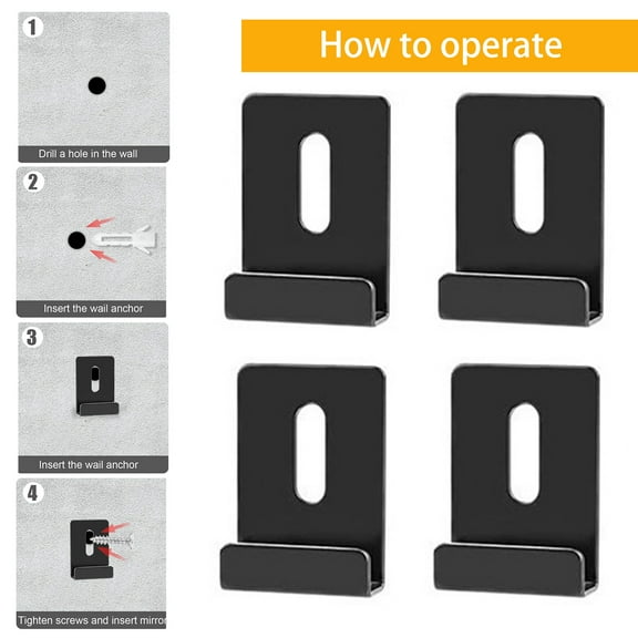 Pebbuoy Metal Mirror Clips Wide Channel Mirror Hanger Clip Kit Rustproof Strong Load-bearing Wall Mounting Large Heavy Retainer Clips