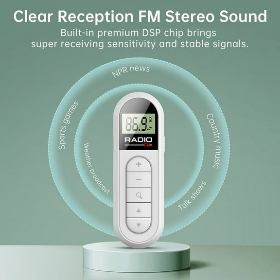 Pebbuoy Mini Pocket Clip FM Radio with Backlit LCD Display And 3.5mm Headphones Adjustable Frequency DSP Filter Chip Radio