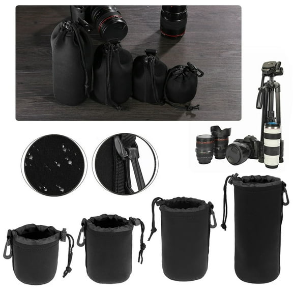 Pebbuoy Neoprene Lens Bag DSLR Camera Lens Pouch Waterproof Shockproof Waist Bag Lens Holder Cylinder with Internal Fur Protection Camera Lens Storage Bag