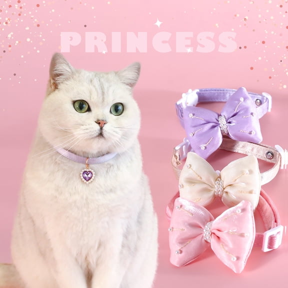 Pebbuoy Pet Collar Adjustable Dog Bow Neck Circle Stylish Exquisite Heart Pendant Cat Neck Strap Pet Accessory