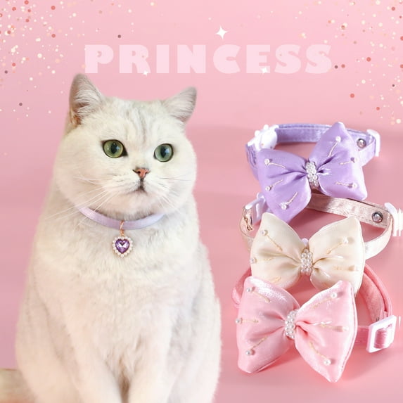 Pebbuoy Pet Collar Adjustable Dog Bow Neck Circle Stylish Exquisite Heart Pendant Cat Neck Strap Pet Accessory