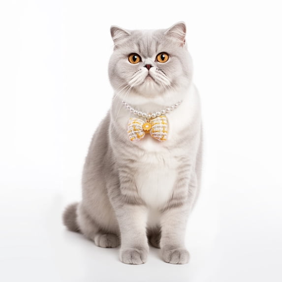 Pebbuoy Pet Collar Faux Pearl Pet Necklace with Bow Decorations Adjustable Cat Neck Circle Jewelry Pet Supplies