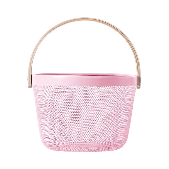Pebbuoy Portable Basket with Handle Hollow Out Sturdy Wire Mesh Round Shape Picnic Basket Fruit Bread Egg Vegetables Storage Basket Kitchen Home Storage Organizer
