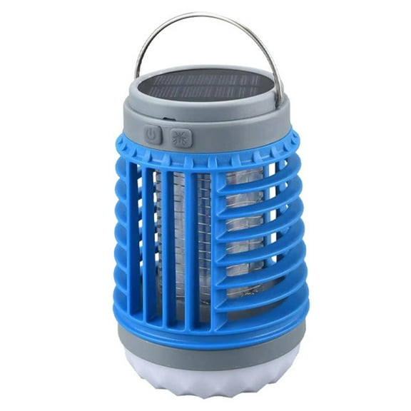 Pebbuoy Portable Mosquito Killing Lamp USB Rechargeable Solar LED Electric Shock Trap Quiet Mosquito Repellent with Hanging Handle for Home Garden Camping Picnic Hotel Bar