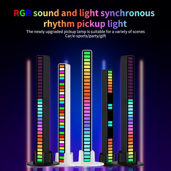 Pebbuoy RGB Lamp Music Rhythm Pickup Light Multiple Modes 5 Speeds Battery Operated Desktop Sound Control Lamp Ambient Light