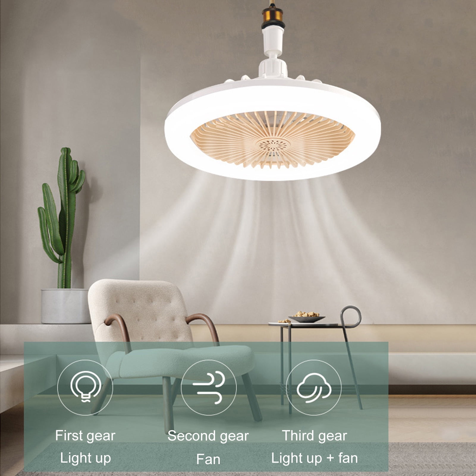Pebbuoy Socket Fan Light with Remote Control 3 Speed Settings Low Noise ...