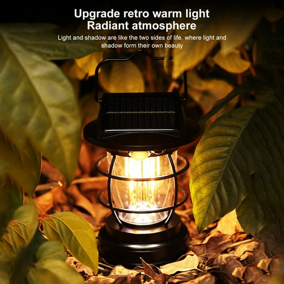 Pebbuoy Solar Hanging Lantern Camping Light with Handle High Brightness IP65 Waterproof Motion Sensor Solar Powered Tent Lamp LED Light