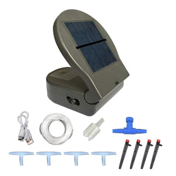 Pebbuoy Solar Sprinkler Irrigation System Kit,Automatic Solar Drip Watering System with Timed Watering Program Irrigator for Gardens Potted Plants