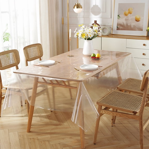 Pebbuoy Transparent Tablecloth Water-Resistant Oil-proof Rectangle Dining Kitchen PVC Clear Table Cloth