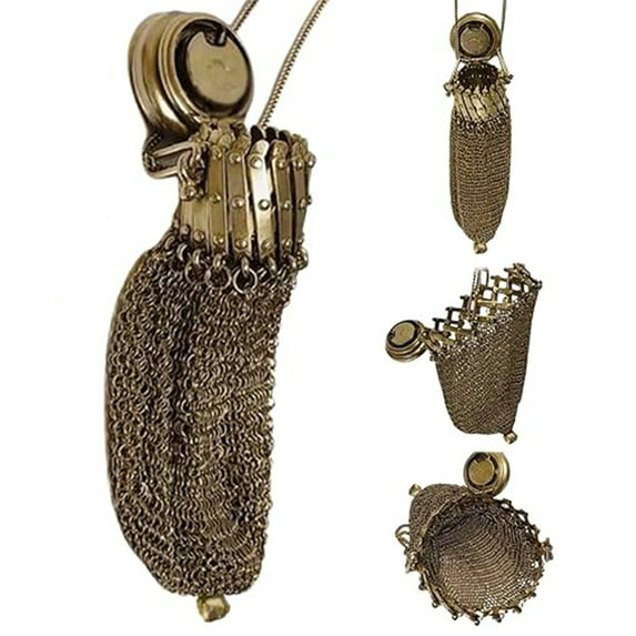 Pebbuoy Vintage Purse Mesh Coin Chainmail,Victorian Style Wallet,Double Mesh Coin Holder with Twist Lid Gate Top