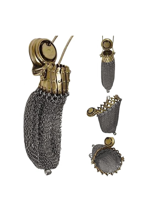 Vintage Purse Mesh Coin Chainmail,Victorian Style Wallet,Double Mesh Coin Holder with Twist Lid Gate Top